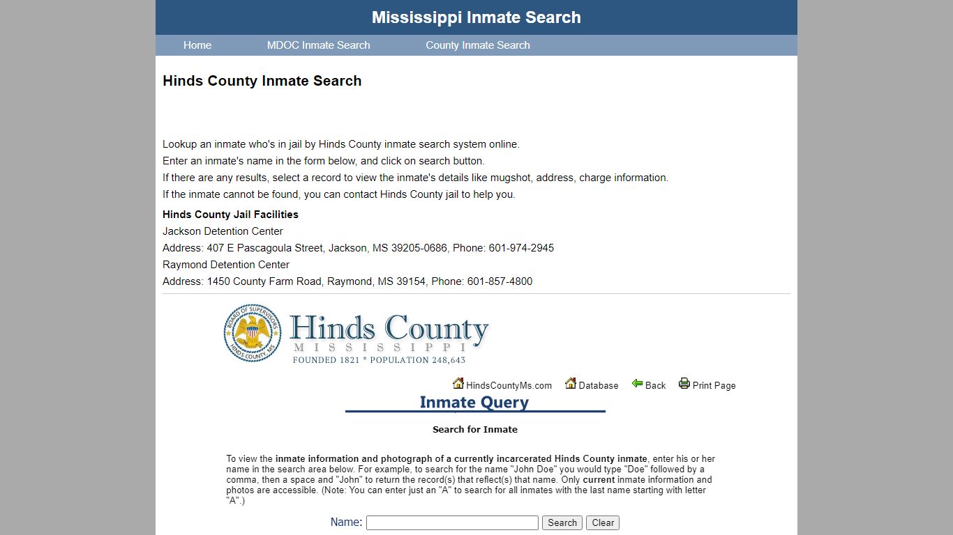 Hinds County Inmate Search