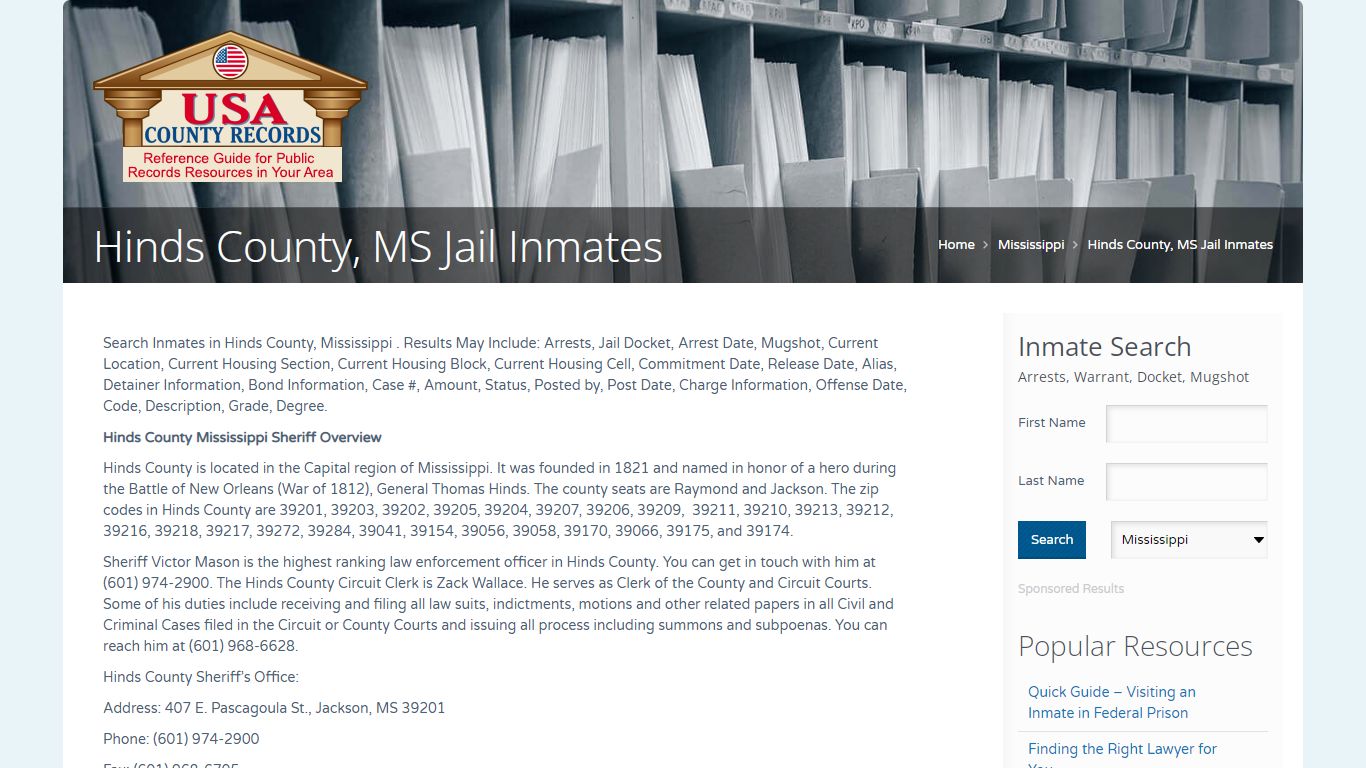 Hinds County, MS Jail Inmates | Name Search